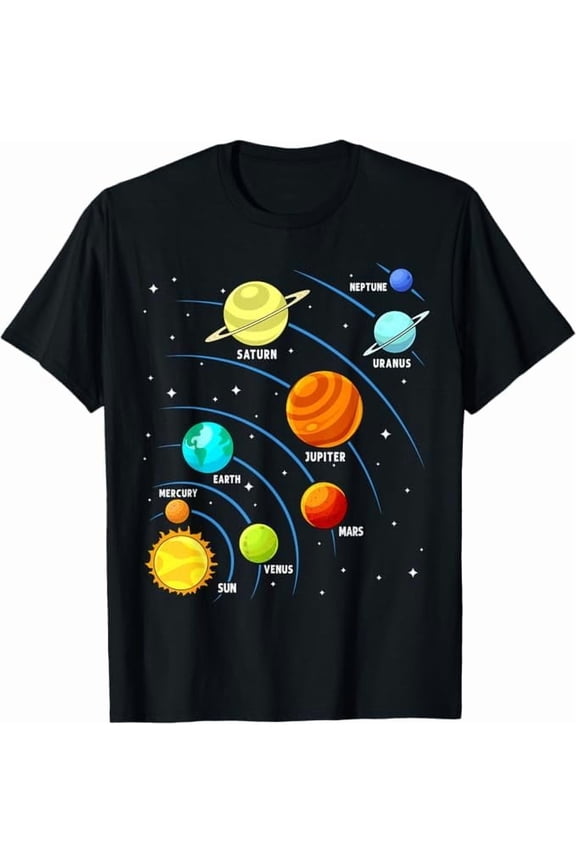 Natee T Shirt for Adult Solar Systems Colorful Planets Space Science T-Shirt