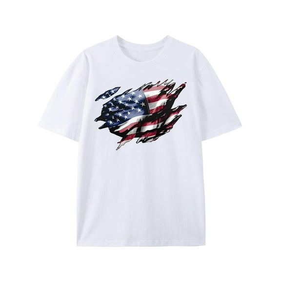 Natee USA Flag 4th of July Patriotic American for Men Women Kids Gifts T-Shirt White