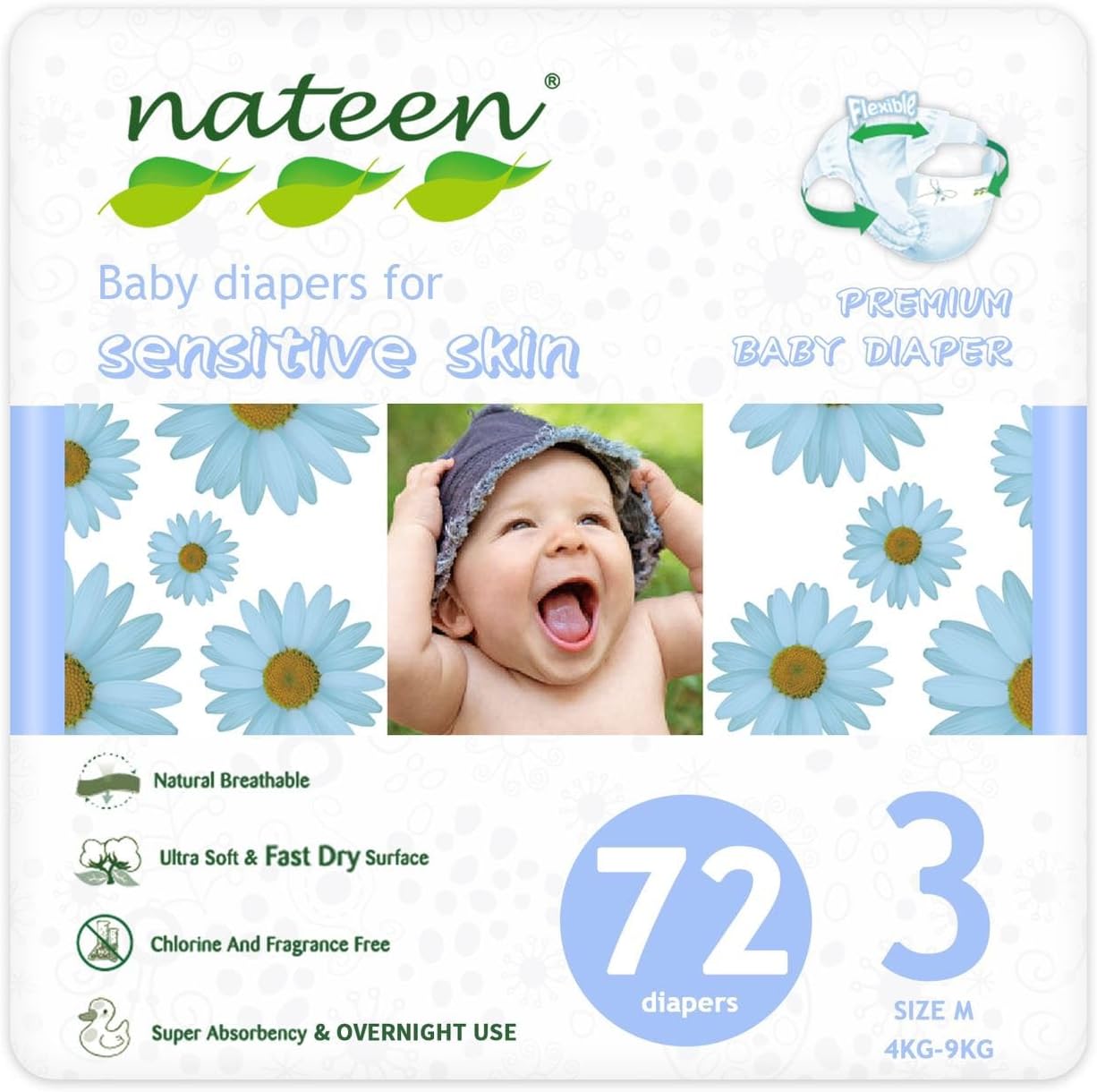 Nateen Premium Baby Diapers Size 0 For Premature Babies - 50 Count Overnight Diapers For Sensitive Skin