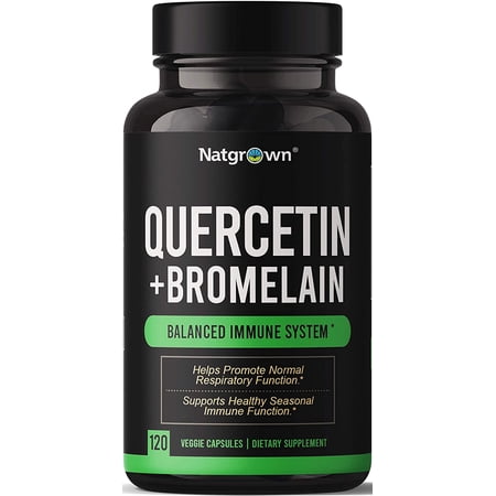 Natgrown Quercetin 500 mg with Bromelain Supplement Complex - Helps Promote Cardiovascular Health, Immune Function, and Allergy Support - 120 Capsules