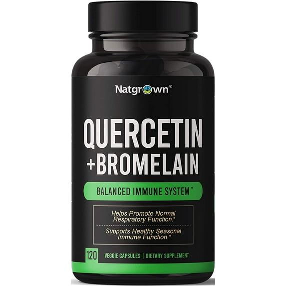 Natgrown Quercetin 500 mg with Bromelain Supplement Complex - Helps Promote Cardiovascular Health, Immune Function, and Allergy Support - 120 Capsules