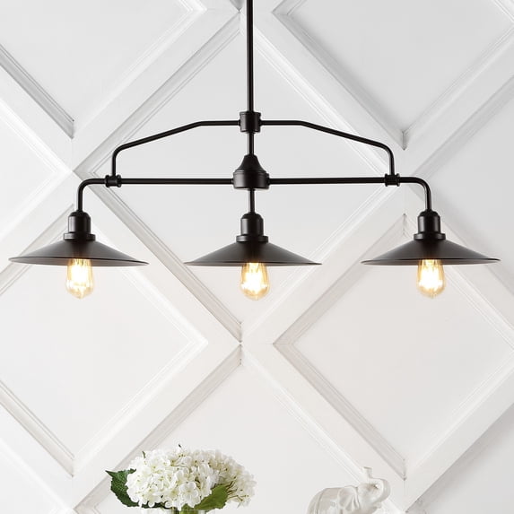 JONATHAN Y Cade 38.5" 3-Light Industrial Farmhouse Iron Linear LED Pendant, Oil Rubbed Bronze/Clear