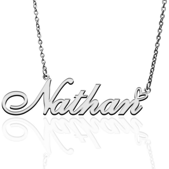 Nathan Custom Name Necklace Customized Personalized Plated Name Necklace for Mother Daughter Friendship Women Valentine's Day Christmas Birthday New Year Silver