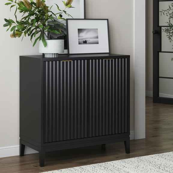 Nathan James 71804 Jasper Modern Sideboard Storage Accent Cabinet with Fluted Doors, Black Oak