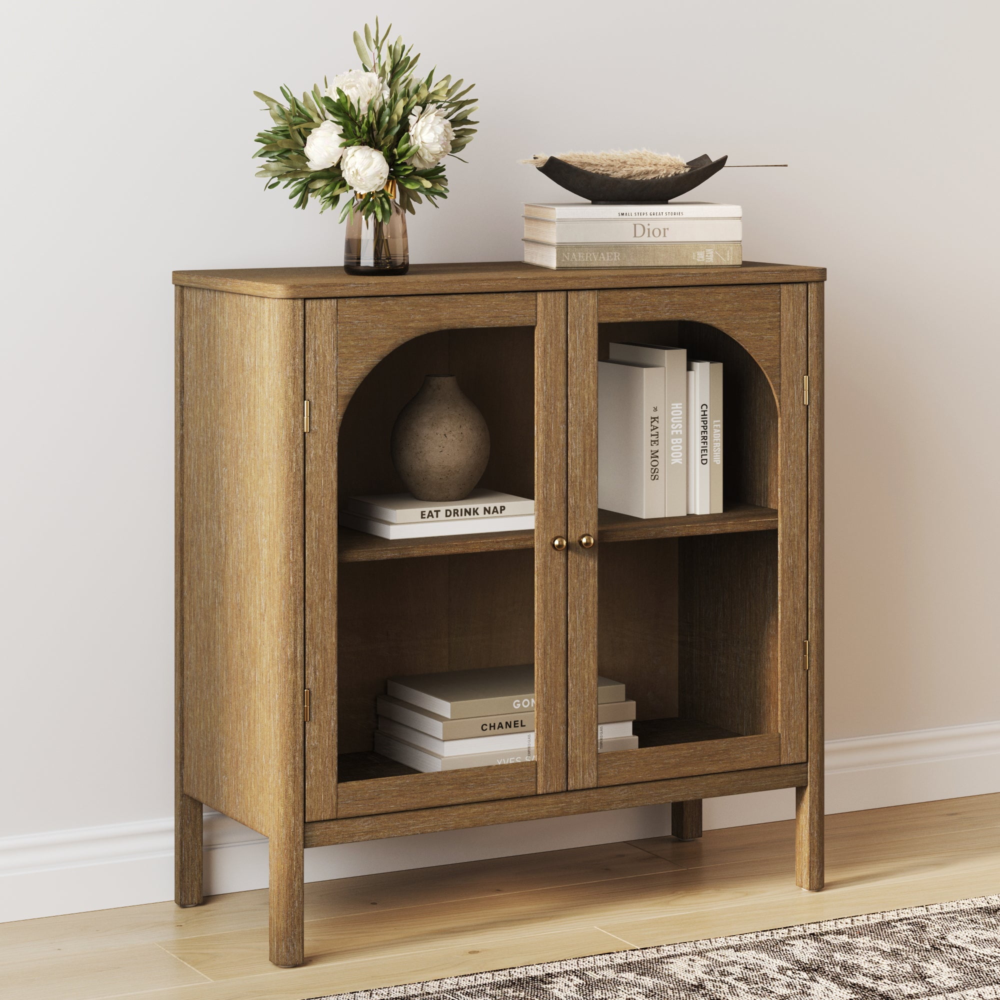 Nathan James Adjustable Shelf Modern Sideboard, MDF Rubberwood Glass Light Brown