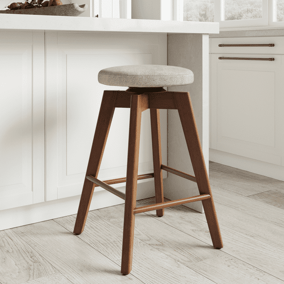 Nathan James Amalia 26" Natural Wheat Brown Backless Counter Height 360 Swivel Upholstered Seat Solid Wood Bar Stool