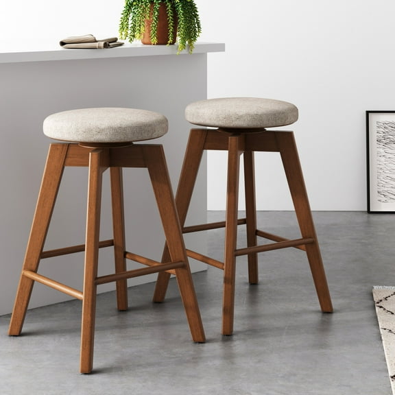 Nathan James Amalia Backless Kitchen Counter Height Bar Stool, Solid Wood with 360 Swivel Seat Antique Coffee/Natural Wheat, , Set of 2