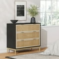 thumbnail image 1 of Nathan James Andrew 3-Drawer Chest Rattan Dresser, Bohemian Deep Drawer Dresser for Bedroom with Natural Rattan Accent and Metal Legs, Matte Black, 1 of 8