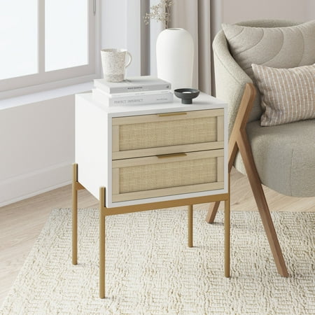 Nathan James Andrew Side Table with 2 Drawers, White/Gold