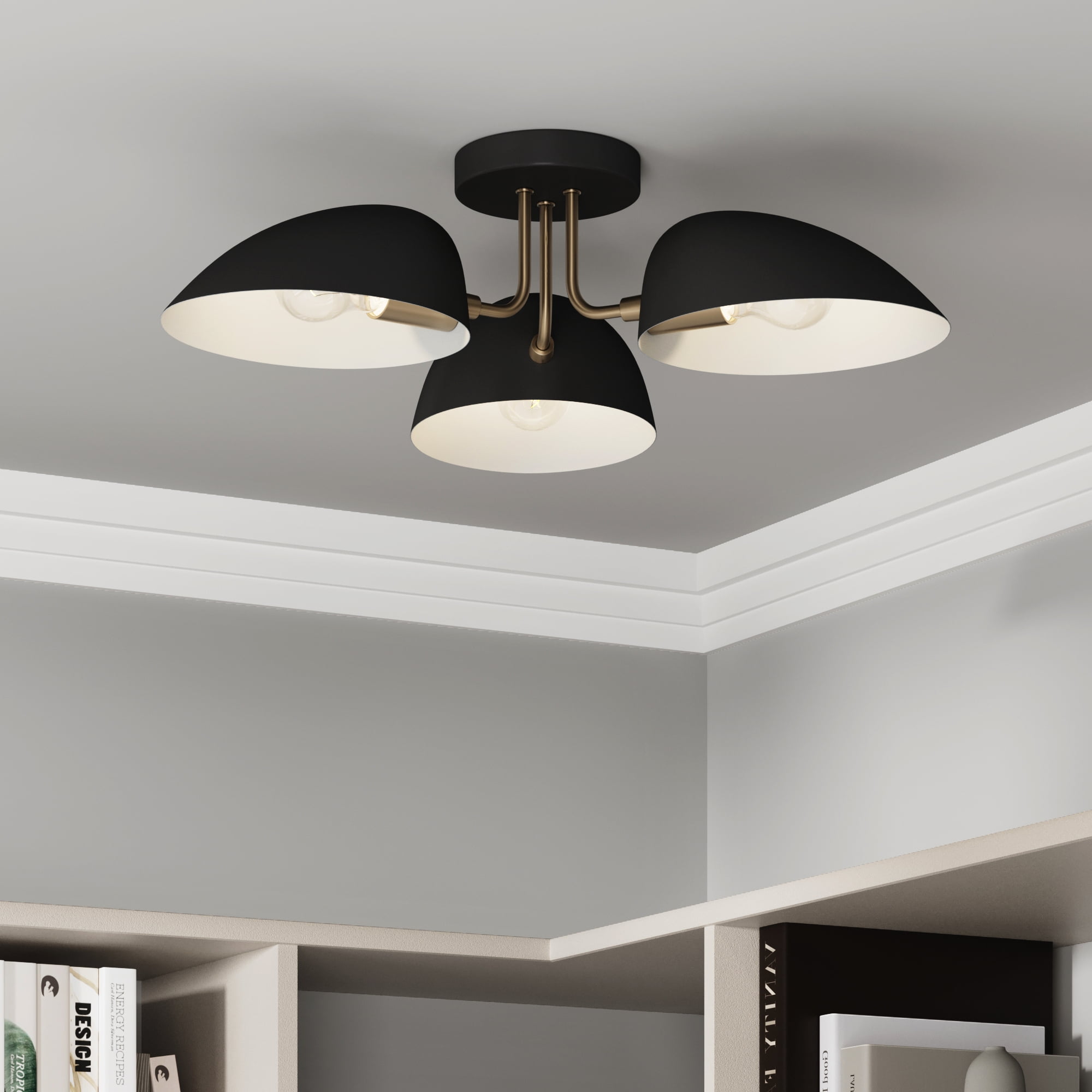 Argo Black and Brass 3-Light Semi Flush Mount Ceiling Fixture