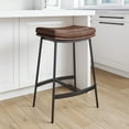 thumbnail image 1 of Nathan James Arlo Modern Backless Upholstered Kitchen Counter Bar Stool with Saddle Seat and Metal Base, Brown/ Matte Black, 1 of 9