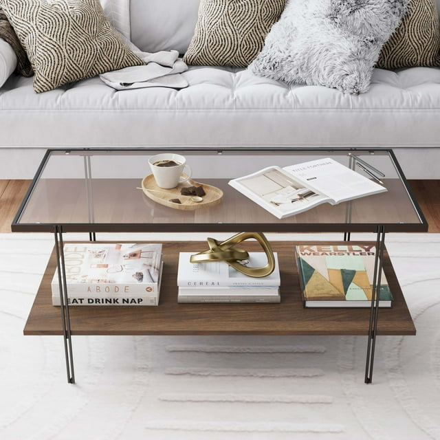 Nathan James Asher MidCentury Rectangle Coffee Table with Glass Top