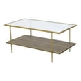 thumbnail image 1 of Nathan James Asher Mid-Century Rectangle Gold Coffee Table with Glass Top Oak Floating Shelf Brass Metal Legs, 1 of 7