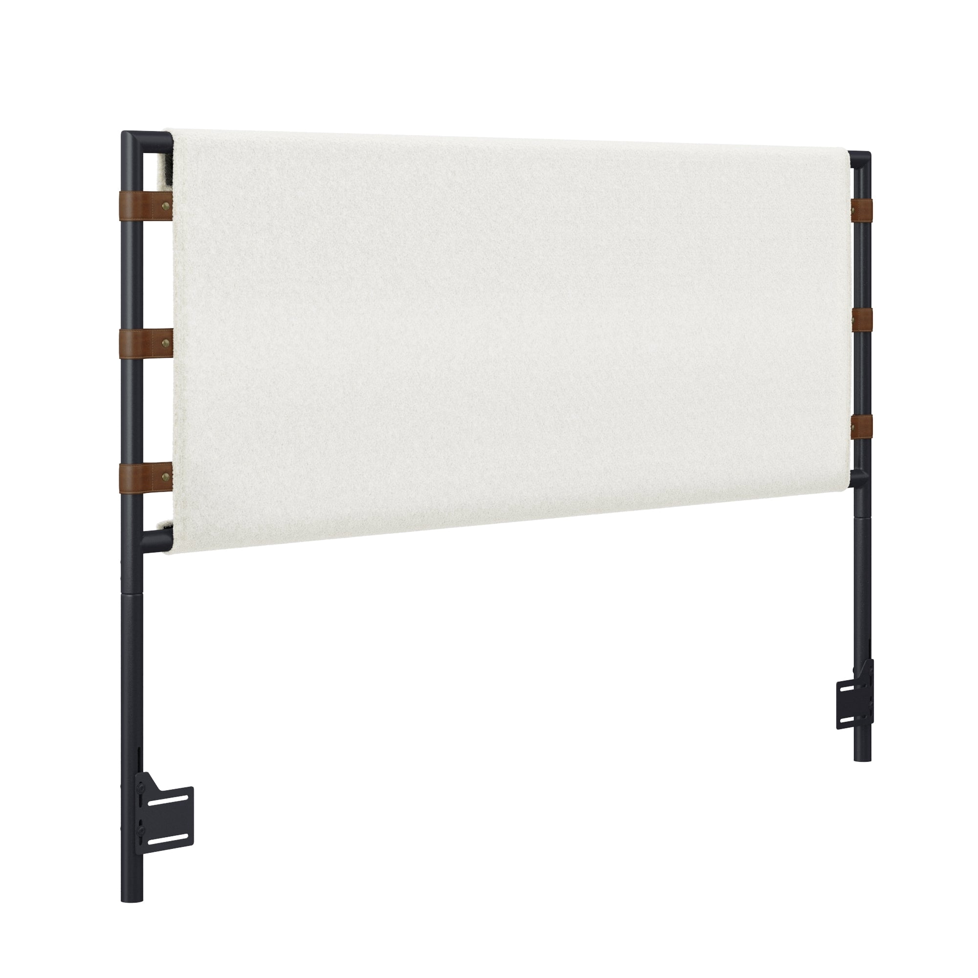 Nathan James Aspen King Bed Headboard, Boucle Upholstered Headboard with Leather Straps and Black Matte Metal Frame, White/Black