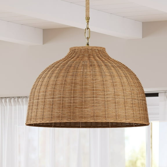 Nathan James Augustine Modern Farmhouse Rattan Pendant Light, Rattan Chandelier Pendant Lamp Shade for Kitchen or Living Room