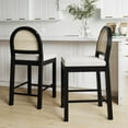 thumbnail image 1 of Nathan James Bailey Boucle Upholstered Rattan Bar Stool, Counter Height Stool with Natural Rattan Woven Back For Kitchen Island, White/Black Oak, Set of 2, 1 of 2