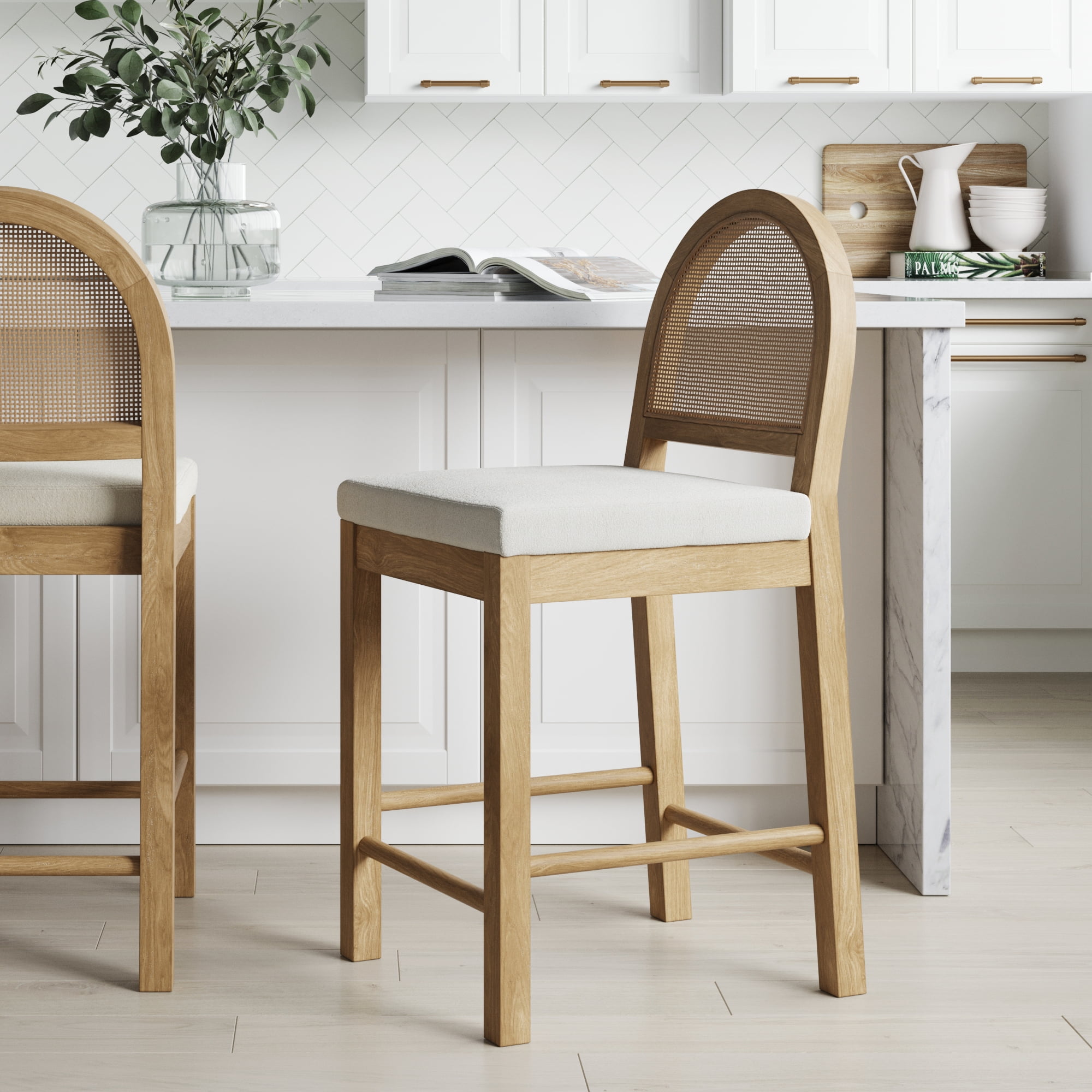 Bailey Light Brown Wood and Rattan Counter Height Barstool
