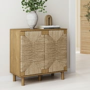 Nathan James Beacon Accent Cabinet with Seagrass Doors and Adjustable Shelf, Light Wood