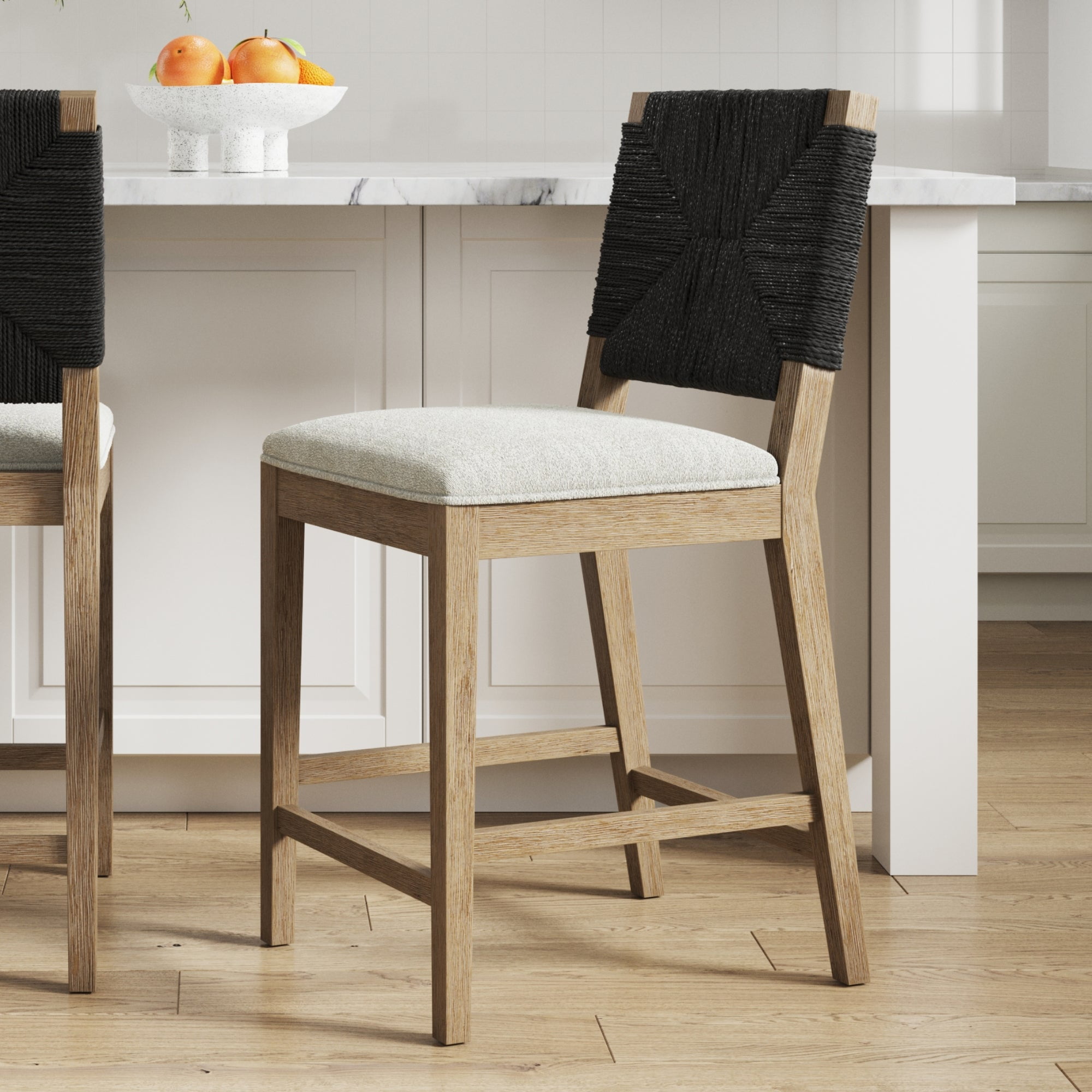 Nathan James Beacon Bohemian Boucle Bar Stool, Upholstered Bar Stool or Island Chairs for ...