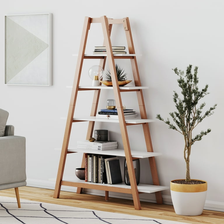 Nathan James Carlie White and Brown 5 Shelf Display or