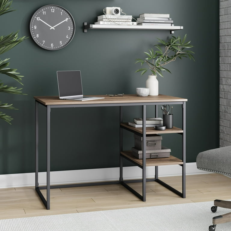 Black Metal Wood Desk Table Clock With Open Metal Frame Black Metal Wood Desk Table Clock With Open Metal Frame