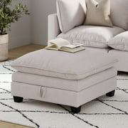 Nathan James Chelsea Modern Cloud Ottoman, Linen Fabric Upholstered Ottoman with Storage, Beige