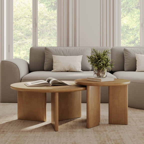 Nathan James Davis Round Wooden Coffee Table, Nesting Coffee Table Set, Nested Table Furniture for Living Room, Light Brown