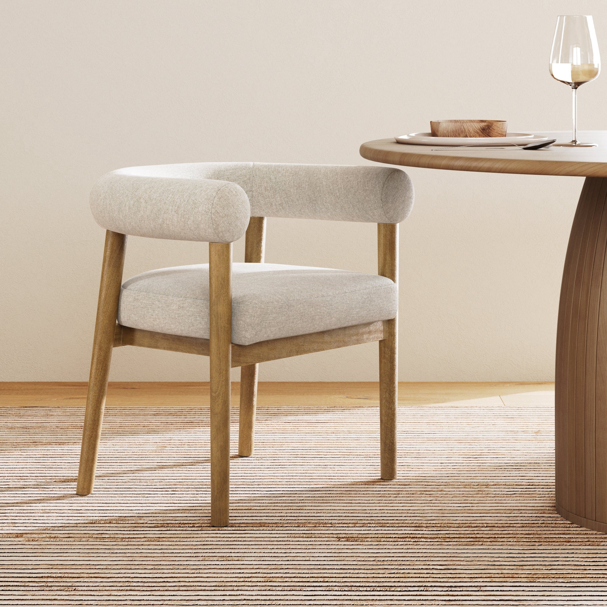 Nathan James Demi Modern Dining Room Chair, Barrel Back Dining Chair with Solid Wood Legs and Natural Flax Upholstery, Flax/Light Brown