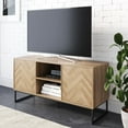 thumbnail image 1 of Nathan James Dylan Media Console Cabinet TV Stand with Hidden Storage Herringbone Pattern Wood Metal, Oak/Black, 1 of 7