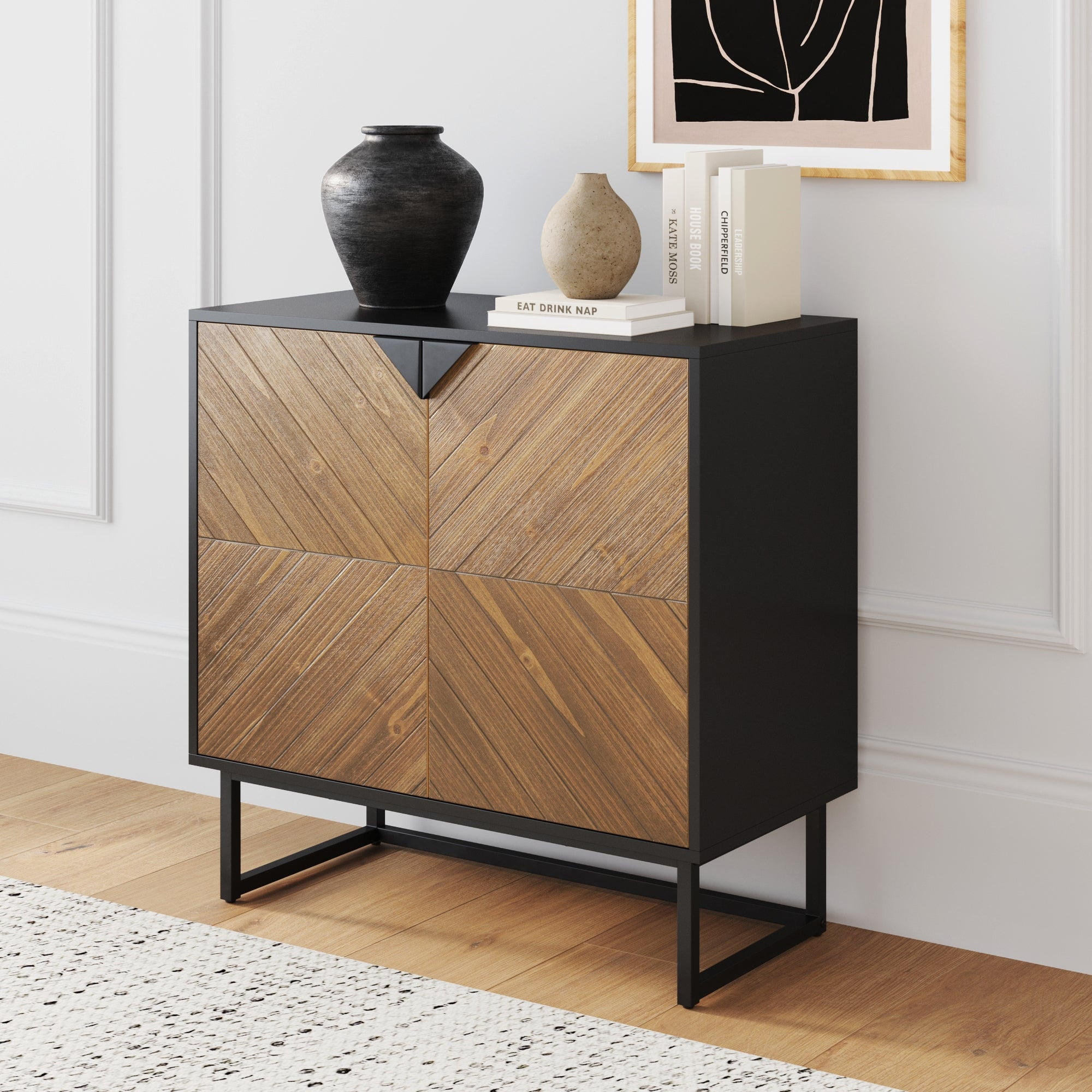 Enloe Wood 2 Door Storage Cabinet Matte Black Brushed Fir Nathan James