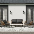 thumbnail image 1 of Nathan James Flow Bohemian 3-Piece Wicker Furniture Set, Rattan Patio Conversation Set with Cushions, Rattan/Black, 1 of 2