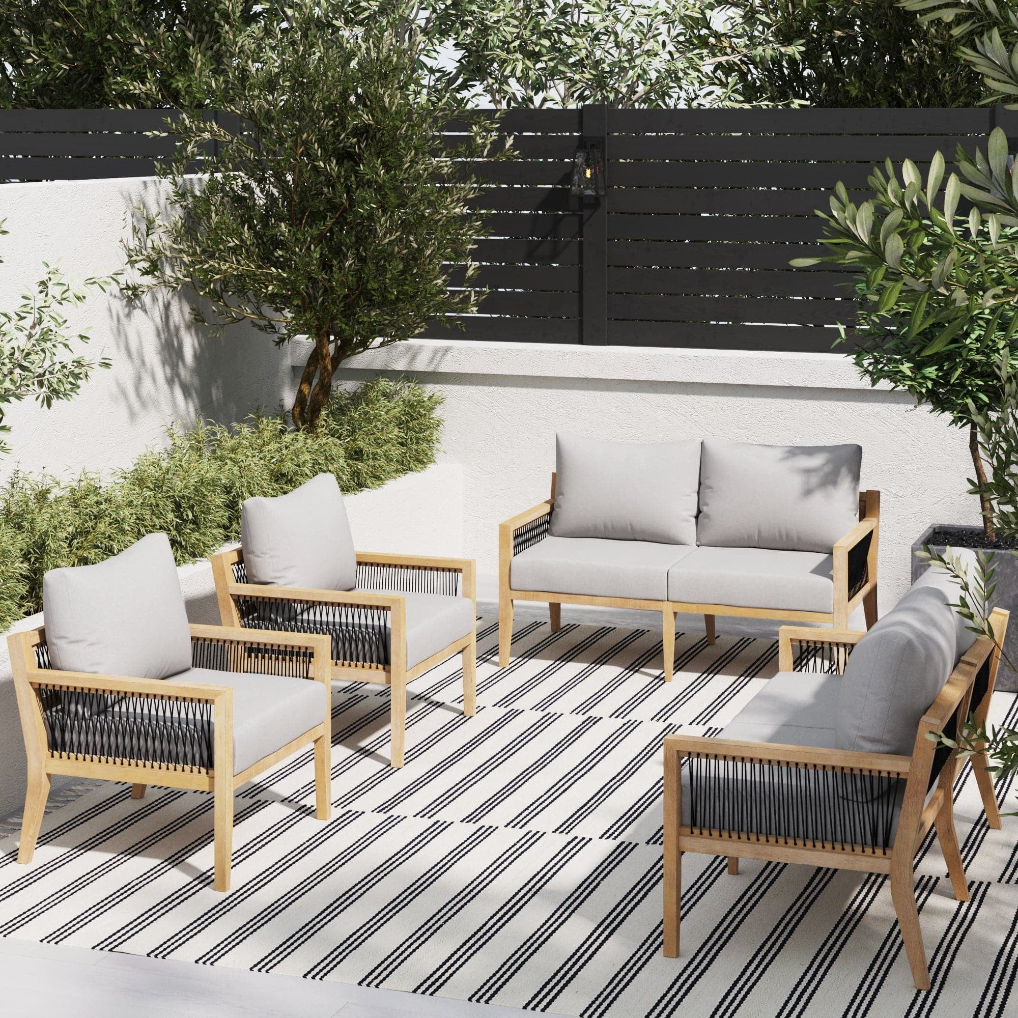 Nathan James Freya Bohemian 4-Piece Outdoor Couch Patio Furniture Set, Solid Acacia Wood Frame, Conversation Set with Cushions