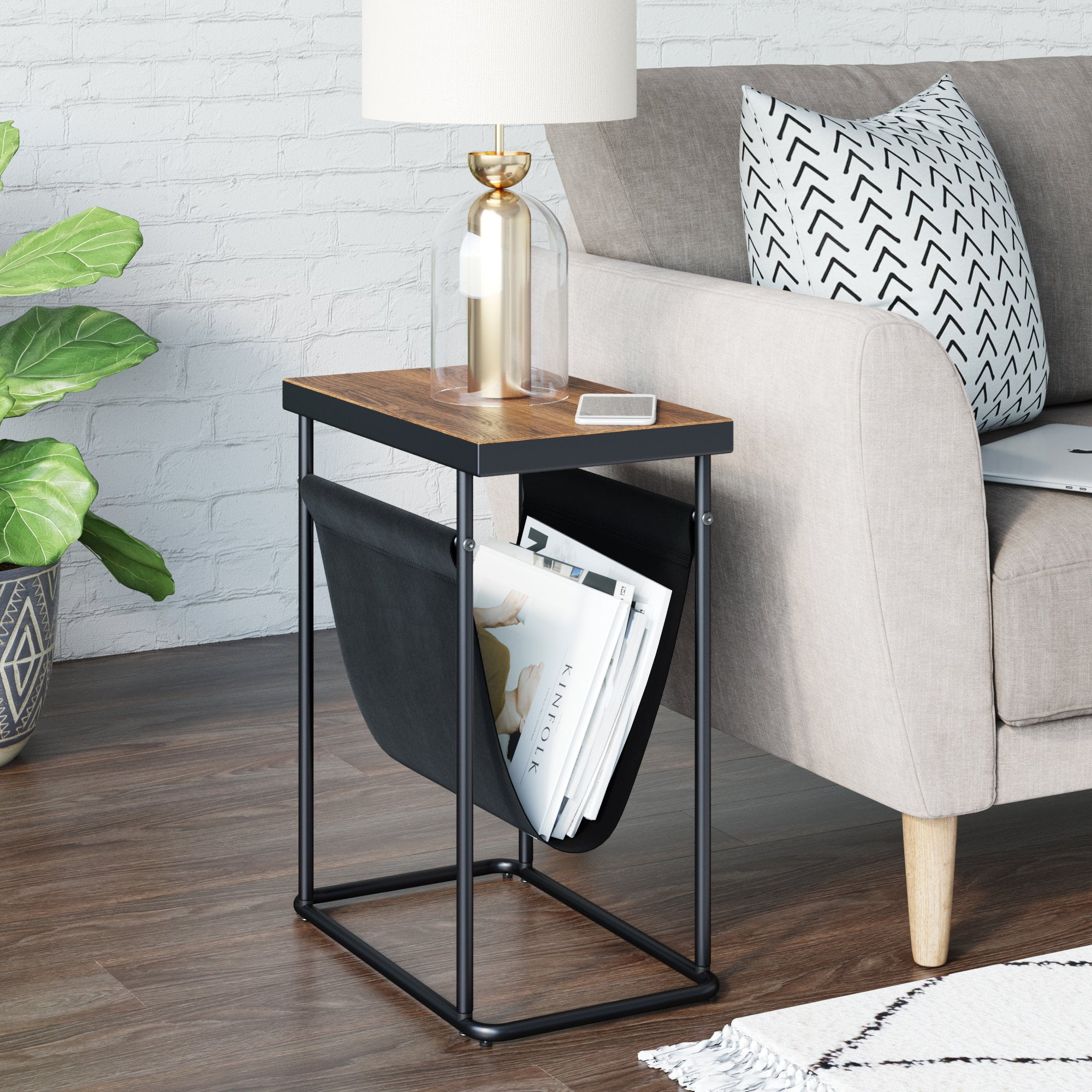 Nathan James Grace Wood and Black Metal Modern Industrial End Table