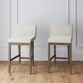 thumbnail image 1 of Nathan James Gracie Modern Counter Height Bar Stool with Back, Counter Stool Upholstered Chair with Natural Textured Linen and Brushed Wooden Legs, White/Dark Brown, , Set of 2, 1 of 5