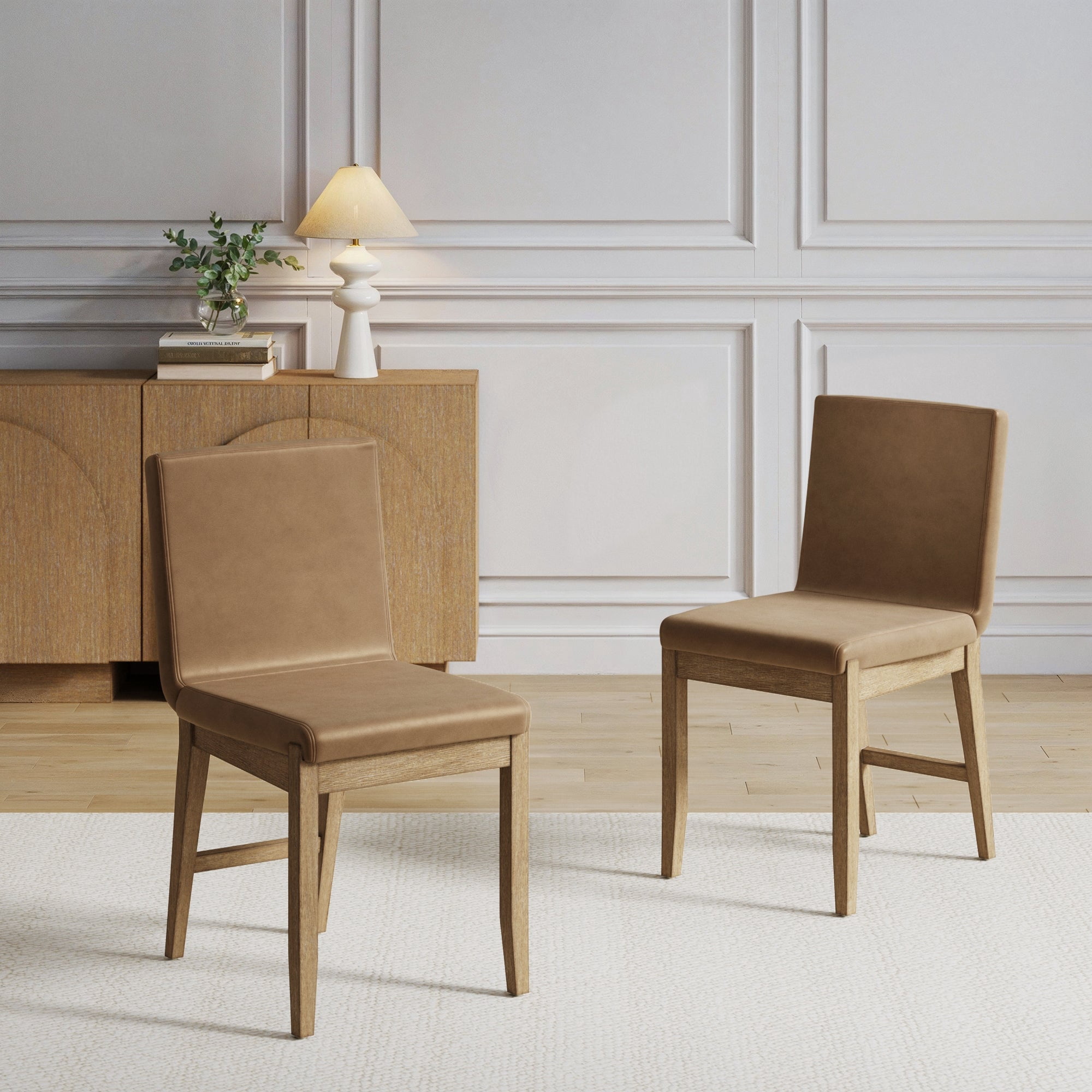 Nathan James Gracie Modern Dining Chair with Cushion, Upholstered Dining Chair with Solid Wood Frame, Light Brown, Set of 2