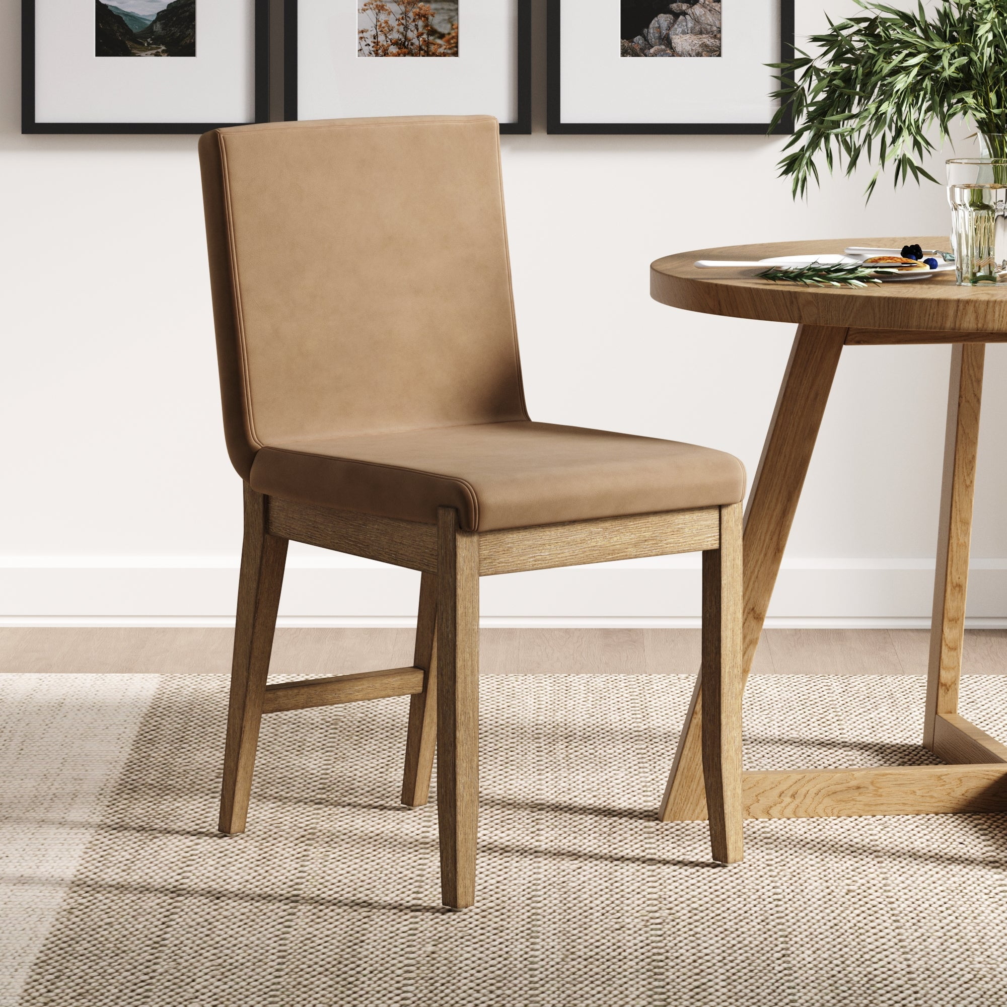 Nathan James Gracie Modern Dining Chair with Cushion, Upholstered Dining Chair with Solid Wood Frame, Light Brown