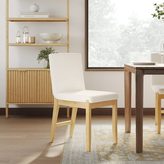 Nathan James Gracie Modern Upholstered Dining Room Chair with Cushion, Boucle Dining Chair with Solid Wood Frame, Cream Boucle/Warm Pine