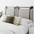 thumbnail image 1 of Nathan James Harlow Queen/Full Wall Mount Headboard, Light Gray Fabric Upholstered Headboard, Adjustable Height Vintage Brown PU Leather Straps with Black Matte Metal Rail, Gray/Brown, 1 of 11