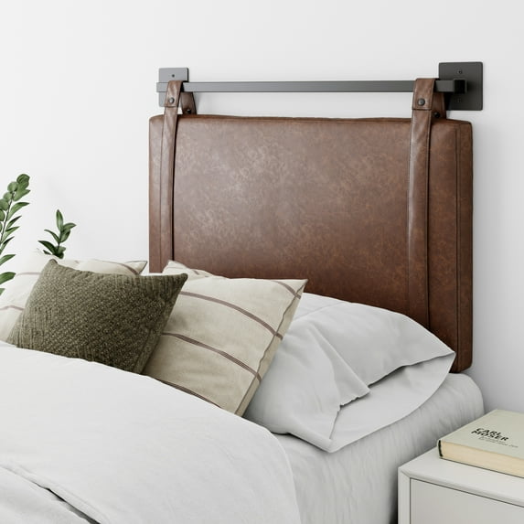Nathan James Harlow Twin Wall Mount Headboard, Faux Leather, Brown