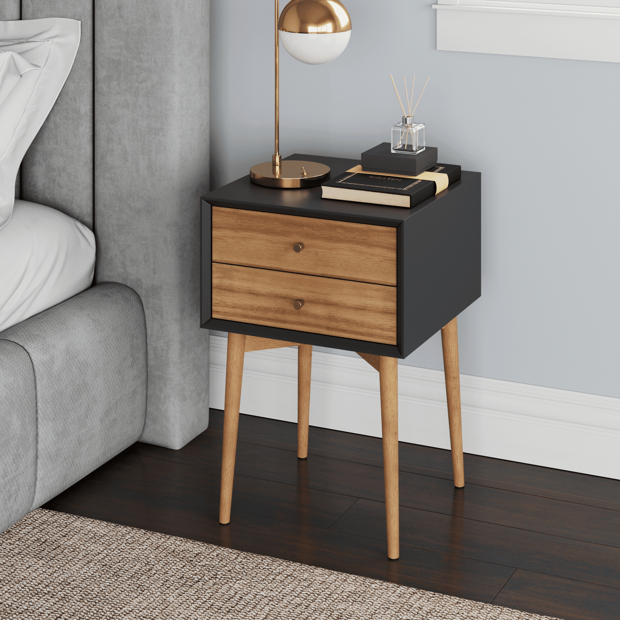 Nathan James Harper Mid-Century Furniture Pads Pinewood End Table, Black