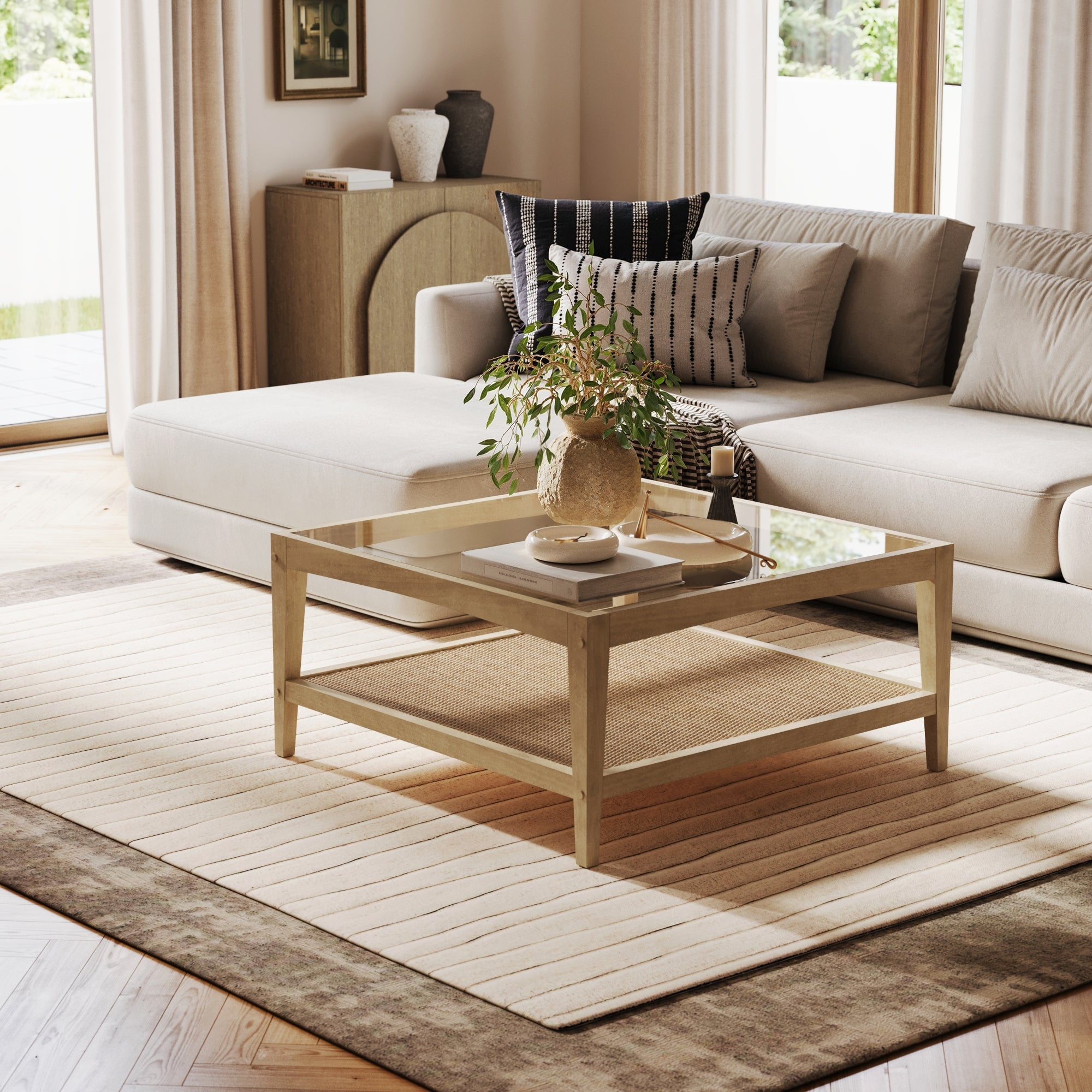 Nathan James Hayes Glass Top Coffee Table, Solid Wood Coffee Table