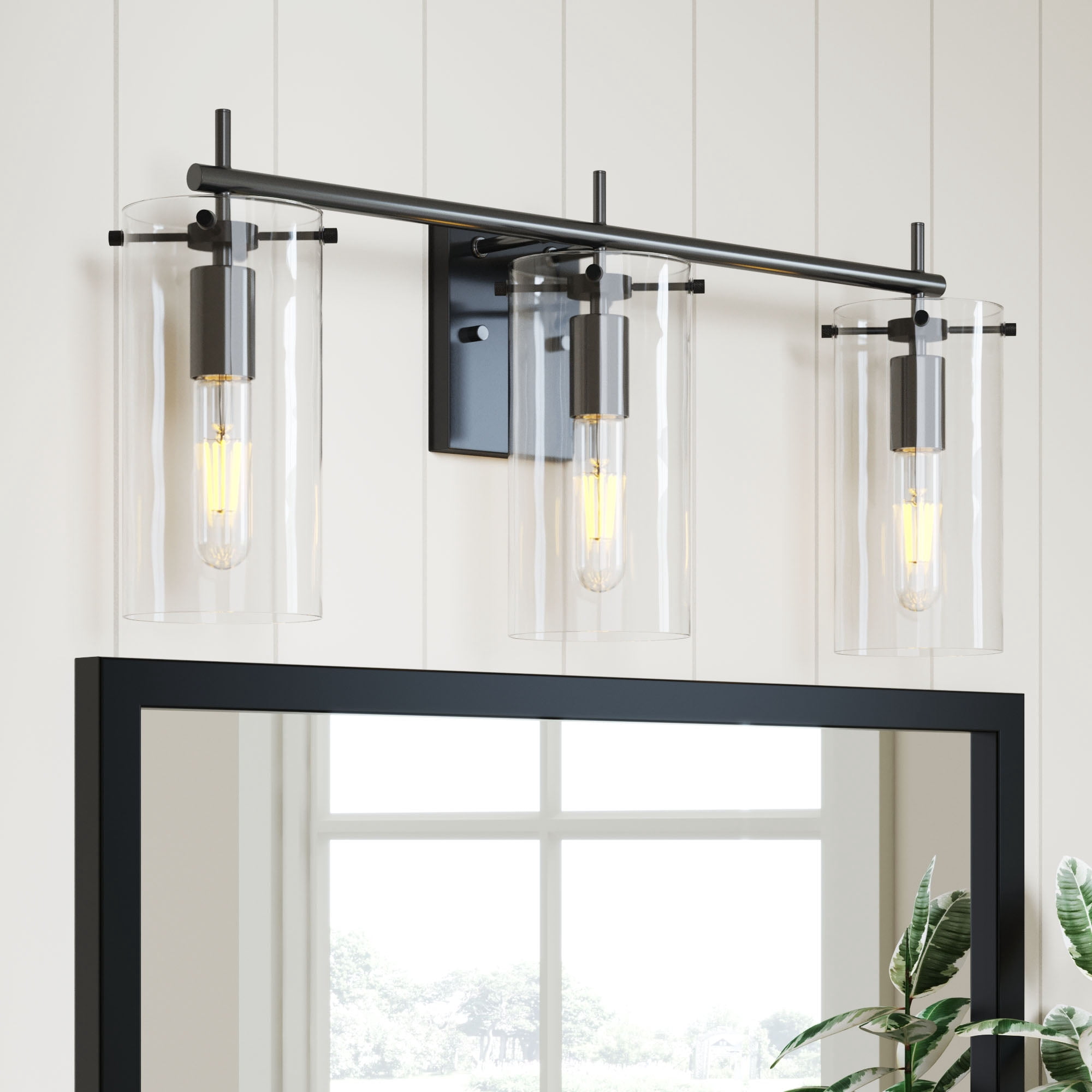 Nathan James Heidi 3-Lights Bathroom Vanity Light Fixture with Black Metal Frame and Clear Glass Shade