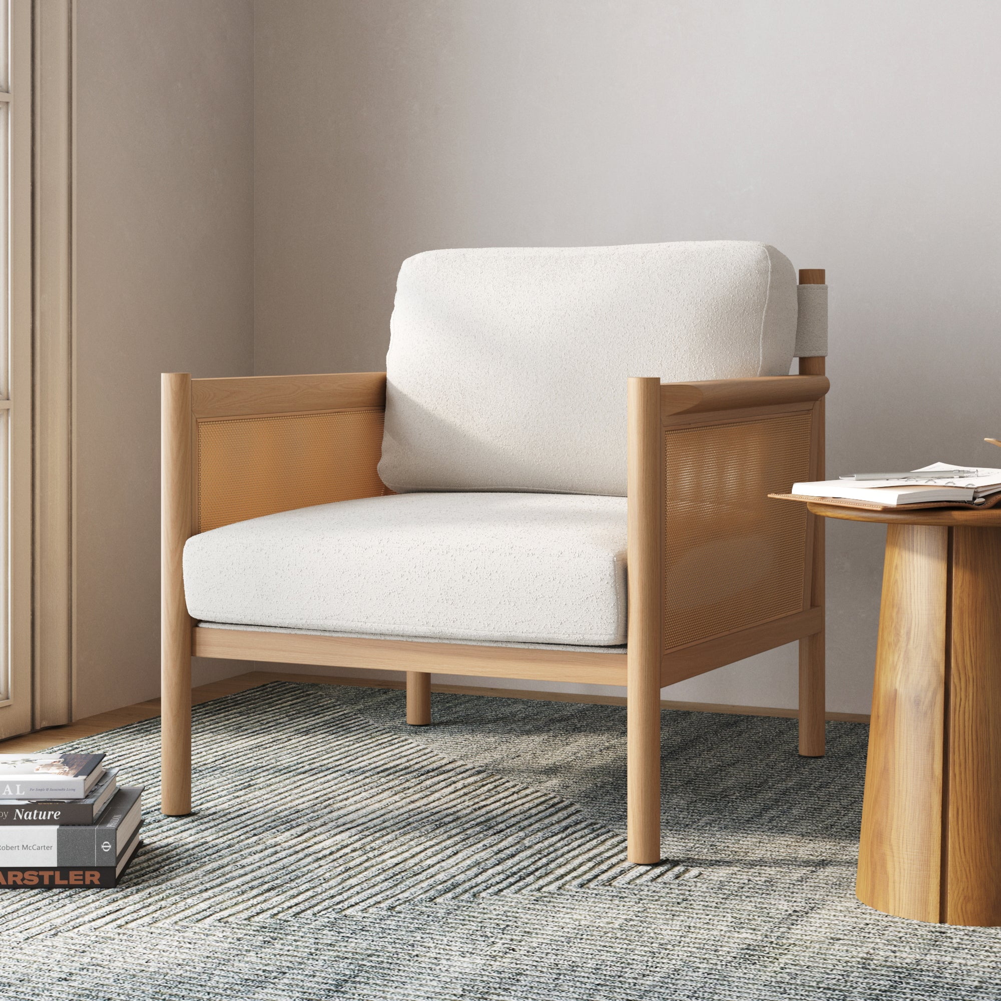 Nathan James Hemming Upholstered Armchair, Solid Wood Accent Chair