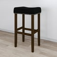thumbnail image 1 of Nathan James Hylie Nailhead Wood Pub-Height Counter Bar Stool 29" Black Fabric Cushion Dark Brown Finish, 1 of 7