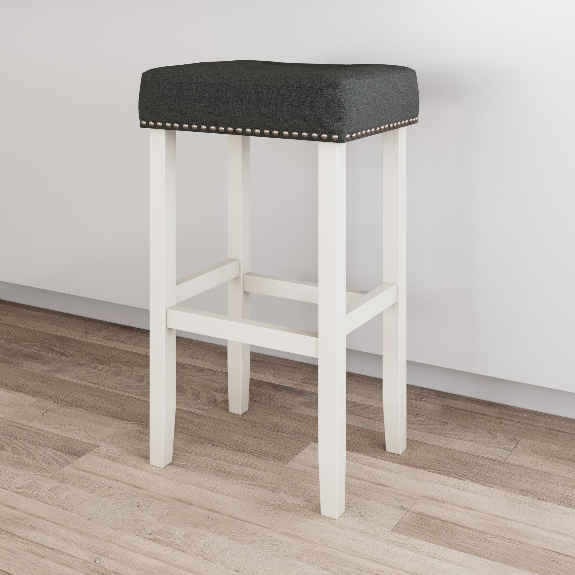 Nathan James Hylie Nailhead Wood PubHeight Kitchen Counter Bar Stool