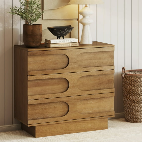 Nathan James Iris 3 Drawer Dresser, Mid-Century Modern Solid Wood Dresser for Bedroom, Light Brown