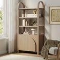 thumbnail image 1 of Nathan James Iris 3 Tier Bookshelf, Arched Bookcase Cabinet, Solid Wood Bookcase with Cabinet Base, Boho Bookshelf in Raw Oak Finish, 1 of 6