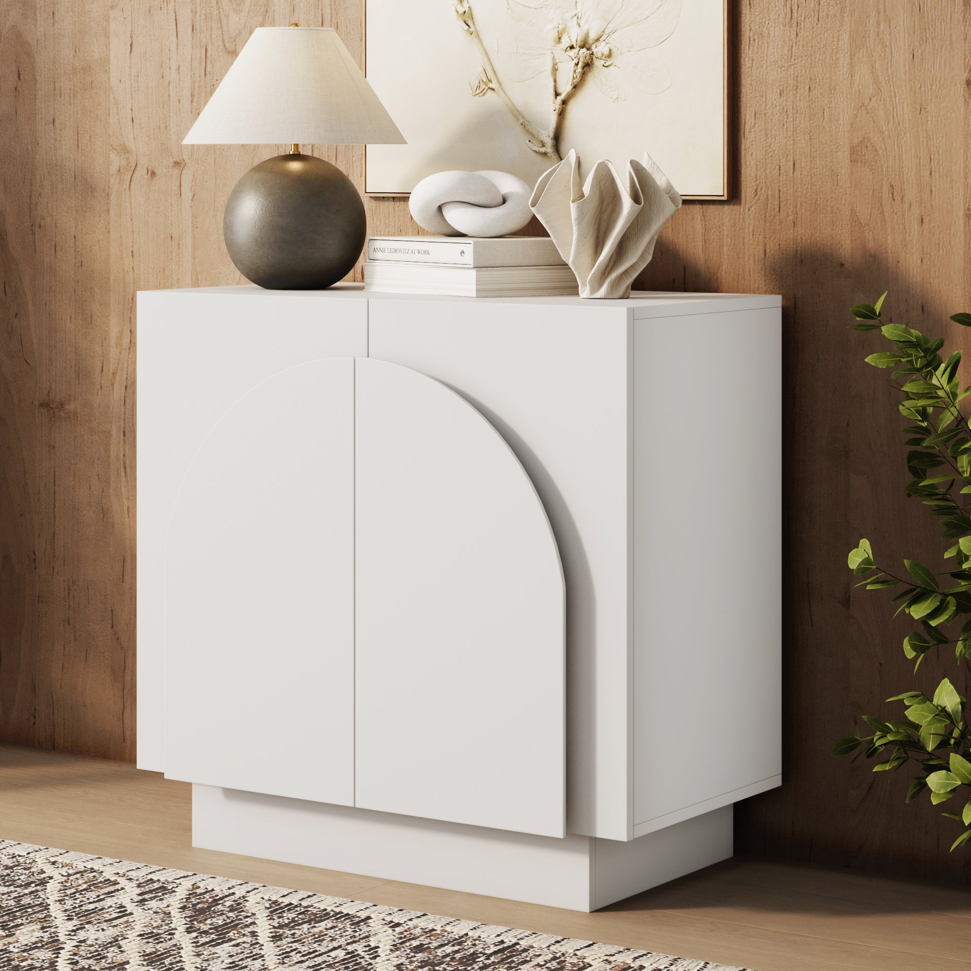 White Mid-Century Modern Freestanding Office Cabinet with Adjustable Shelving