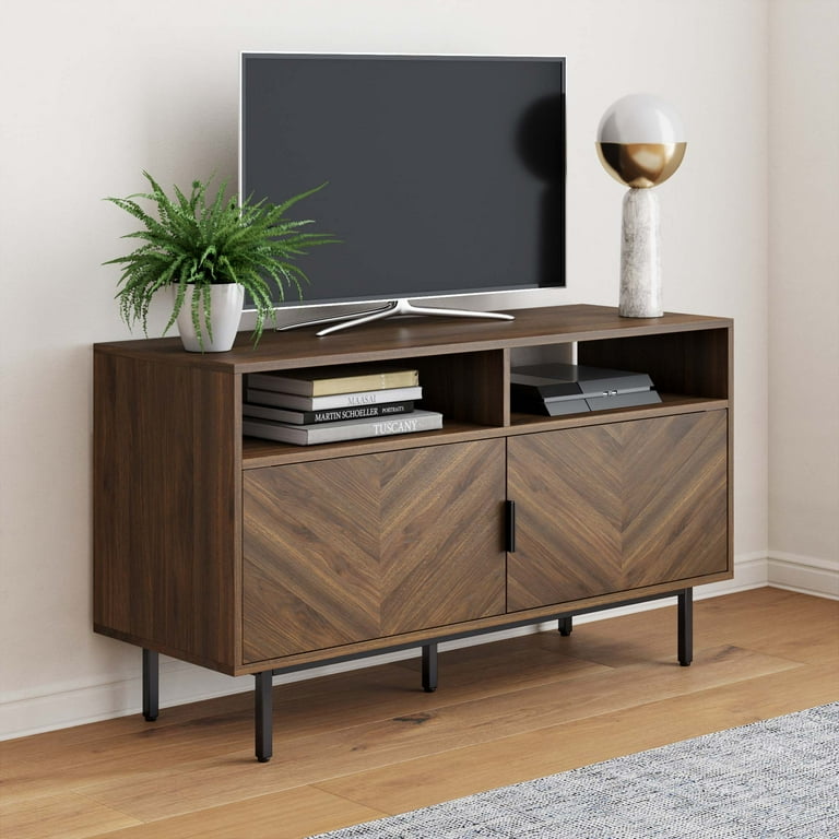 Dark Brown Solid Mango Wood Finish TV Stand Media Console With 2 Doors And 2 Open Shelves Dark Brown Solid Mango Wood Finish TV Stand Media Console With 2 Doors And 2 Open Shelves