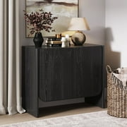 Nathan James Jacala Mid Century Modern Entryway Storage Cabinet with Doors, Living Room Accent Cabinet with Wood Frame, Black Oak